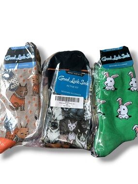 GOOD LUCK SOCK Rabbits & Cats Animal Lovers Crew Socks UNISEX 3️⃣ Pr